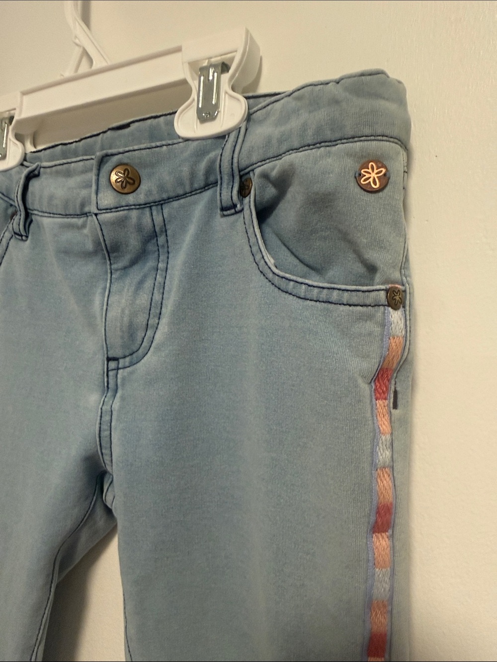 Matilda Jane Light Blue Knit Jeggings with Multicolor Side Braid